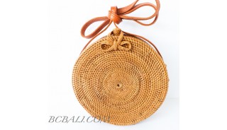 Circle bag ata grass hand woven flower strap handmade balinese